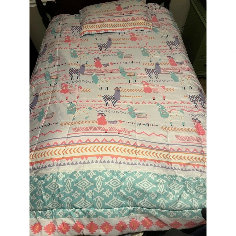 Kids Twin Comforter‎ Set Llama Aztec Tribal Print Bedding Pillowcase